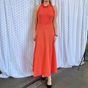 Vintage 70s orange midi halter dress size medium